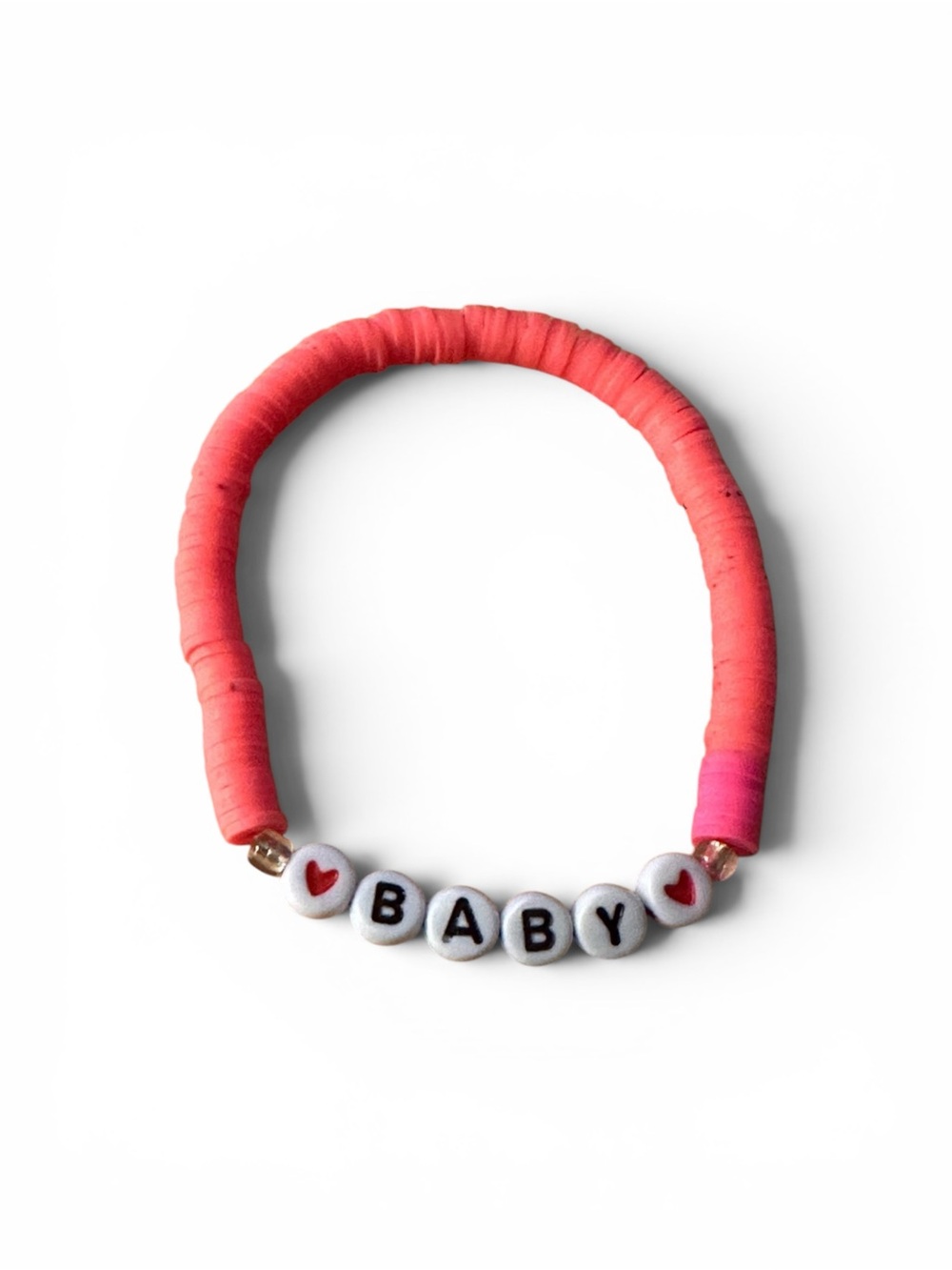 Kids Coral Pink 'BABY' Bead Bracelet